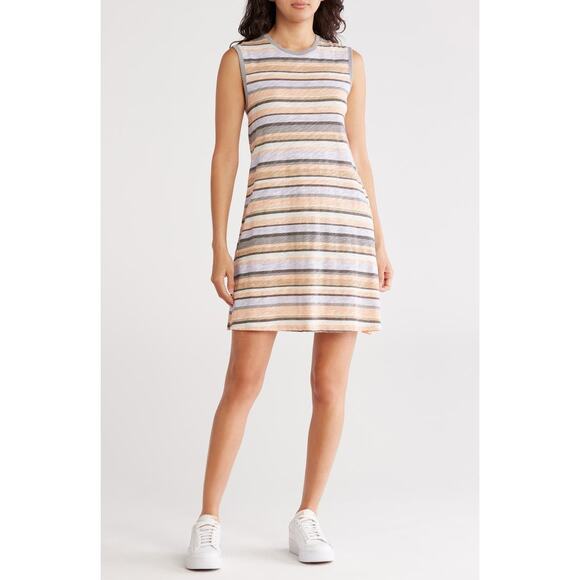 ATM Slub Jersey Stripe Muscle Tank Dress in Burlap Multi XS - Picture 1 of 3
